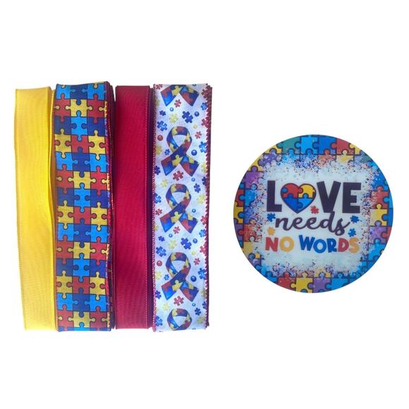 Love Needs No Words Wreath Sign & Ribbon Bundle – Autism Awareness Decor Kit - Picture 8 of 8
